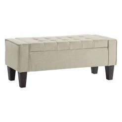 Wholesale π OSP Home Furnishings Baytown Storage Bench In Cream Linen Fabric With Grey Washed Leg Finish π§¨