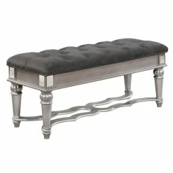 Promo 🎁 Best Quality Furniture Gray Velvet Bedside Wood Bench With Tufted Seats 👏