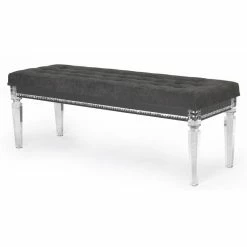 Flash Sale 🥰 Best Quality Furniture Lavish Gray Velvet Bedside Bench With Acrylic Legs 🎉