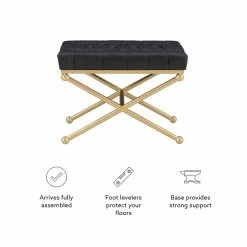 Top 10 π Linon Finn Metal Upholstered Faux Leather Stool In Black And Gold π 22 Top 10 π Linon Finn Metal Upholstered Faux Leather Stool In Black And Gold π -Bedroom Benches Store 2334811 12 L