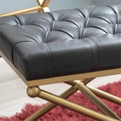 Top 10 π Linon Finn Metal Upholstered Faux Leather Stool In Black And Gold π 17 Top 10 π Linon Finn Metal Upholstered Faux Leather Stool In Black And Gold π -Bedroom Benches Store 2334811 5 L