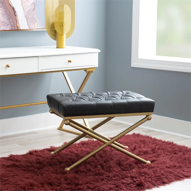 Top 10 π Linon Finn Metal Upholstered Faux Leather Stool In Black And Gold π 2 Top 10 π Linon Finn Metal Upholstered Faux Leather Stool In Black And Gold π - Image 2