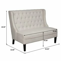 Hot Sale 🎉 Home Fare Tufted Shelter Wing Entryway Bench In Oatmeal Beige 🛒 -Bedroom Benches Store 2367305 3 L