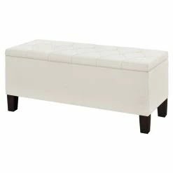 Promo 🛒 Home Fare 42 Inch Diamond Tufted Fabric Storage Bench In Cream Beige 🎉