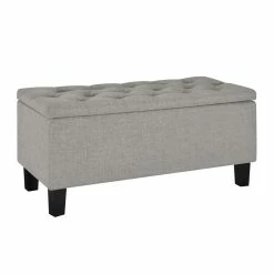 Flash Sale ✔️ Home Fare 42 Inch Hinged Top Storage Bench W/ Diamond Tufted Seat In Glacier 🌟