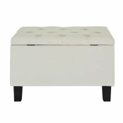 New ❤️ Home Fare 29 Inch Diamond Tufted Fabric Storage Bench In Cream 😉 -Bedroom Benches Store 2367309 2 L