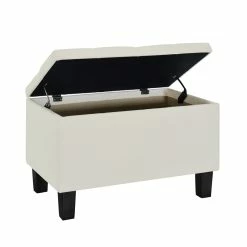 New ❤️ Home Fare 29 Inch Diamond Tufted Fabric Storage Bench In Cream 😉 -Bedroom Benches Store 2367309 5 L