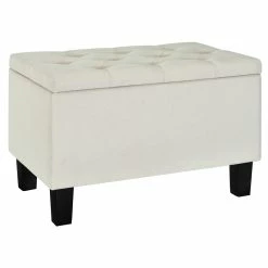 New ❤️ Home Fare 29 Inch Diamond Tufted Fabric Storage Bench In Cream 😉