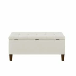 Deals 💯 Home Fare 42 Inch Tufted Fabric Storage Bench In Cream ✨ -Bedroom Benches Store 2367311 2 L