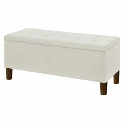 Deals 💯 Home Fare 42 Inch Tufted Fabric Storage Bench In Cream ✨