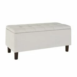 Outlet 😀 Home Fare 42 Inch Hinged Top Storage Bench W/ Grid-Tufted Seat In Light Gray 🎁