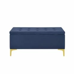 Cheap 😉 Home Fare 42 Inch Tufted Fabric Storage Bench In Navy 👍 -Bedroom Benches Store 2367338 2 L