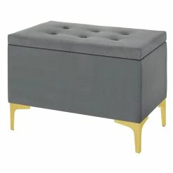 Hot Sale 👍 Home Fare 29 Inch Tufted Fabric Storage Bench In Charcoal Gray 🛒