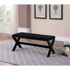 Coupon 🔔 Best Master Furniture Medraut Black Velvet Accent Bench ⌛ -Bedroom Benches Store 2367718 2 L