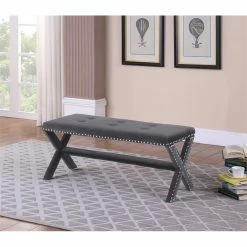 Budget π Best Master Furniture Medraut Gray Velvet Accent Bench π 5 Budget π Best Master Furniture Medraut Gray Velvet Accent Bench π -Bedroom Benches Store 2367720 2 L