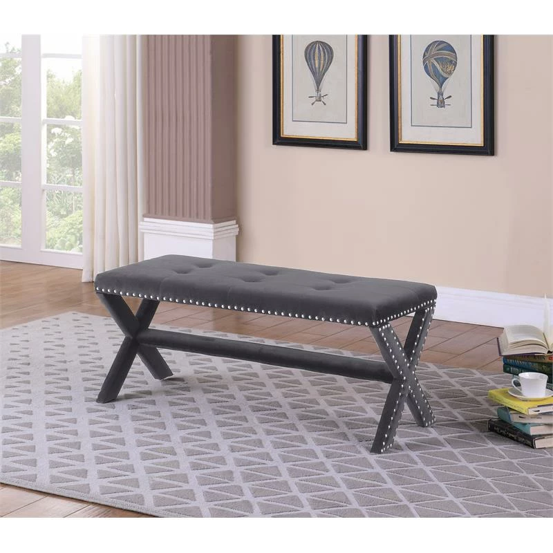 Budget π Best Master Furniture Medraut Gray Velvet Accent Bench π 3 Budget π Best Master Furniture Medraut Gray Velvet Accent Bench π - Image 3