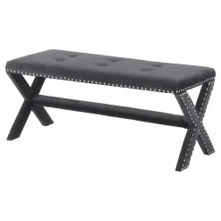 Budget 🔔 Best Master Furniture Medraut Gray Velvet Accent Bench 🎁