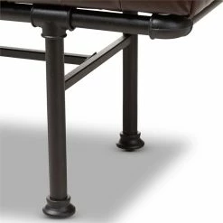 Coupon 🤩 Bowery Hill Faux Leather Bench In Dark Brown And Dark Bronze 💯 -Bedroom Benches Store 2389643 5 L