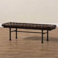 Coupon 🤩 Bowery Hill Faux Leather Bench In Dark Brown And Dark Bronze 💯 -Bedroom Benches Store 2389643 6 L
