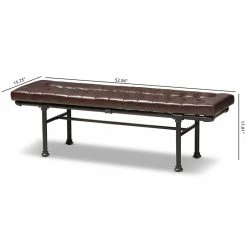Coupon 🤩 Bowery Hill Faux Leather Bench In Dark Brown And Dark Bronze 💯 -Bedroom Benches Store 2389643 7 L