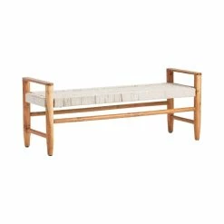 Hot Sale 😀 Crestview Collection Tacoma Jute Bench Wood White ⭐ -Bedroom Benches Store 2396160 2 L