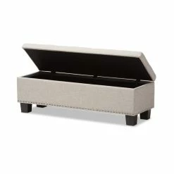 Coupon 😀 Bowery Hill Contemporary Storage Ottoman Bench In Beige Fabric 🧨 -Bedroom Benches Store 2417101 2 L