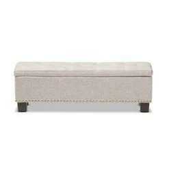 Coupon 😀 Bowery Hill Contemporary Storage Ottoman Bench In Beige Fabric 🧨 -Bedroom Benches Store 2417101 3 L