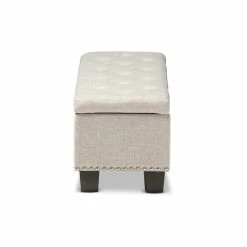 Coupon 😀 Bowery Hill Contemporary Storage Ottoman Bench In Beige Fabric 🧨 -Bedroom Benches Store 2417101 4 L