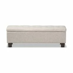 Coupon 😀 Bowery Hill Contemporary Storage Ottoman Bench In Beige Fabric 🧨 -Bedroom Benches Store 2417101 5 L
