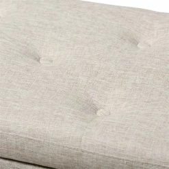 Coupon 😀 Bowery Hill Contemporary Storage Ottoman Bench In Beige Fabric 🧨 -Bedroom Benches Store 2417101 6 L