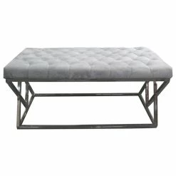 New 🛒 Bowery Hill Stainless Steel And Velvet Upholstered Bench In Gray ❤️