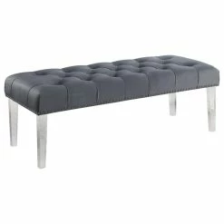 Wholesale π Bowery Hill Fabric Upholstered Tufted Bench In Gray And Acrylic Legs βοΈ