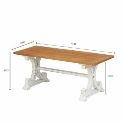 Promo ❤️ Luxen Home LuxenHome 45" W Farmhouse White And Natural Wood Entry Coffee Table/Bench 😍 -Bedroom Benches Store 2440151 6 L