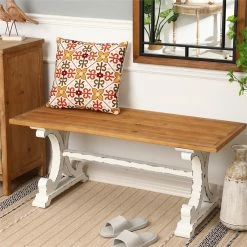 Promo ❤️ Luxen Home LuxenHome 45" W Farmhouse White And Natural Wood Entry Coffee Table/Bench 😍 -Bedroom Benches Store 2440151 9 L