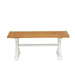 Promo ❤️ Luxen Home LuxenHome 45" W Farmhouse White And Natural Wood Entry Coffee Table/Bench 😍