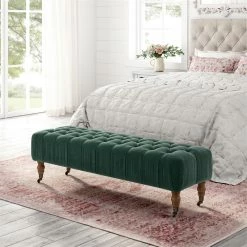 Outlet 🥰 Posh Living Tina Bench Hunter Green Velvet Upholstered Button Tufted 🎉 -Bedroom Benches Store 2454990 8 L
