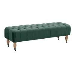 Outlet 🥰 Posh Living Tina Bench Hunter Green Velvet Upholstered Button Tufted 🎉