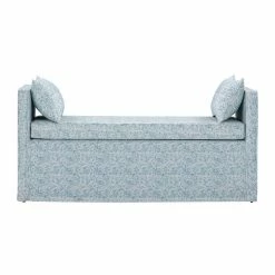 Cheapest 😀 Posh Living Yazmin Bench Indes Blue Ground Linen Upholstered Piping Details 😍 -Bedroom Benches Store 2455012 2 L