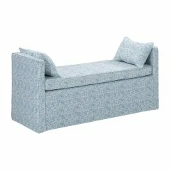 Cheapest 😀 Posh Living Yazmin Bench Indes Blue Ground Linen Upholstered Piping Details 😍