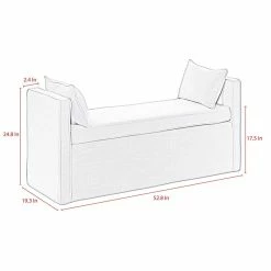 Cheapest 😀 Posh Living Yazmin Bench Indes Blue Ground Linen Upholstered Piping Details 😍 -Bedroom Benches Store 2455012 7 L