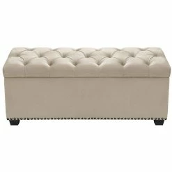 Cheap 😀 Benzara Button Tufted Trunk With Lift Top Storage & Nail Head Accent Trim In Beige 🔔