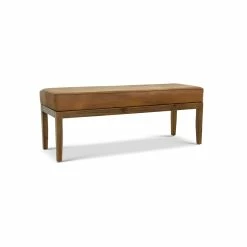 Promo 👍 Pemberly Row Mid-Century Rectangular Genuine Leather Bench In Tan 🛒 -Bedroom Benches Store 2468919 11 L
