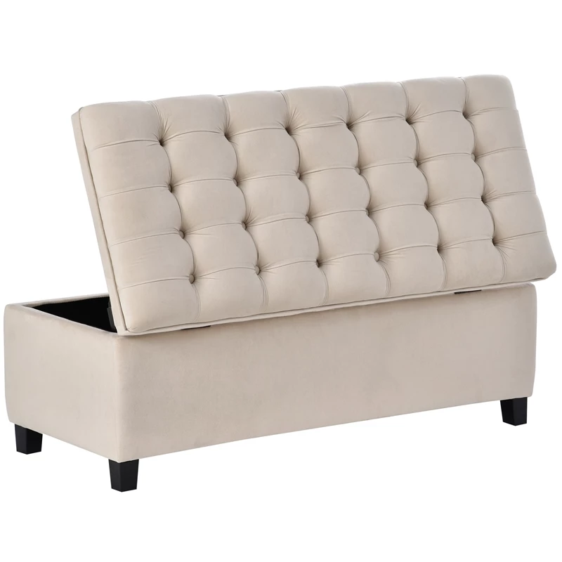 Cheap 𧨠CRO Decor Upholstered Flip Top Storage Bench With Button Tufted Top-Beige π 3 Cheap 𧨠CRO Decor Upholstered Flip Top Storage Bench With Button Tufted Top-Beige π - Image 3