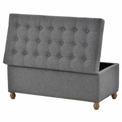 Hot Sale 🎁 CRO Decor Upholstered Flip Top Storage Bench With Tufted Top Rubber Wood Legs 🧨 -Bedroom Benches Store 2470188 2 L