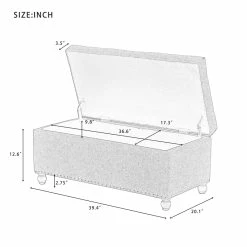 Hot Sale 🎁 CRO Decor Upholstered Flip Top Storage Bench With Tufted Top Rubber Wood Legs 🧨 -Bedroom Benches Store 2470188 4 L