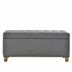Hot Sale 🎁 CRO Decor Upholstered Flip Top Storage Bench With Tufted Top Rubber Wood Legs 🧨 -Bedroom Benches Store 2470188 6 L