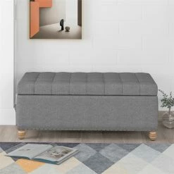 Hot Sale 🎁 CRO Decor Upholstered Flip Top Storage Bench With Tufted Top Rubber Wood Legs 🧨