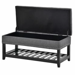 Promo 🎁 CRO Decor Storage Ottoman Bench Entryway Bench With Rubber Wood Legs-Gray 🧨 -Bedroom Benches Store 2470189 5 L