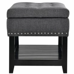 Promo 🎁 CRO Decor Storage Ottoman Bench Entryway Bench With Rubber Wood Legs-Gray 🧨 -Bedroom Benches Store 2470189 6 L