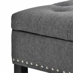 Promo 🎁 CRO Decor Storage Ottoman Bench Entryway Bench With Rubber Wood Legs-Gray 🧨 -Bedroom Benches Store 2470189 8 L
